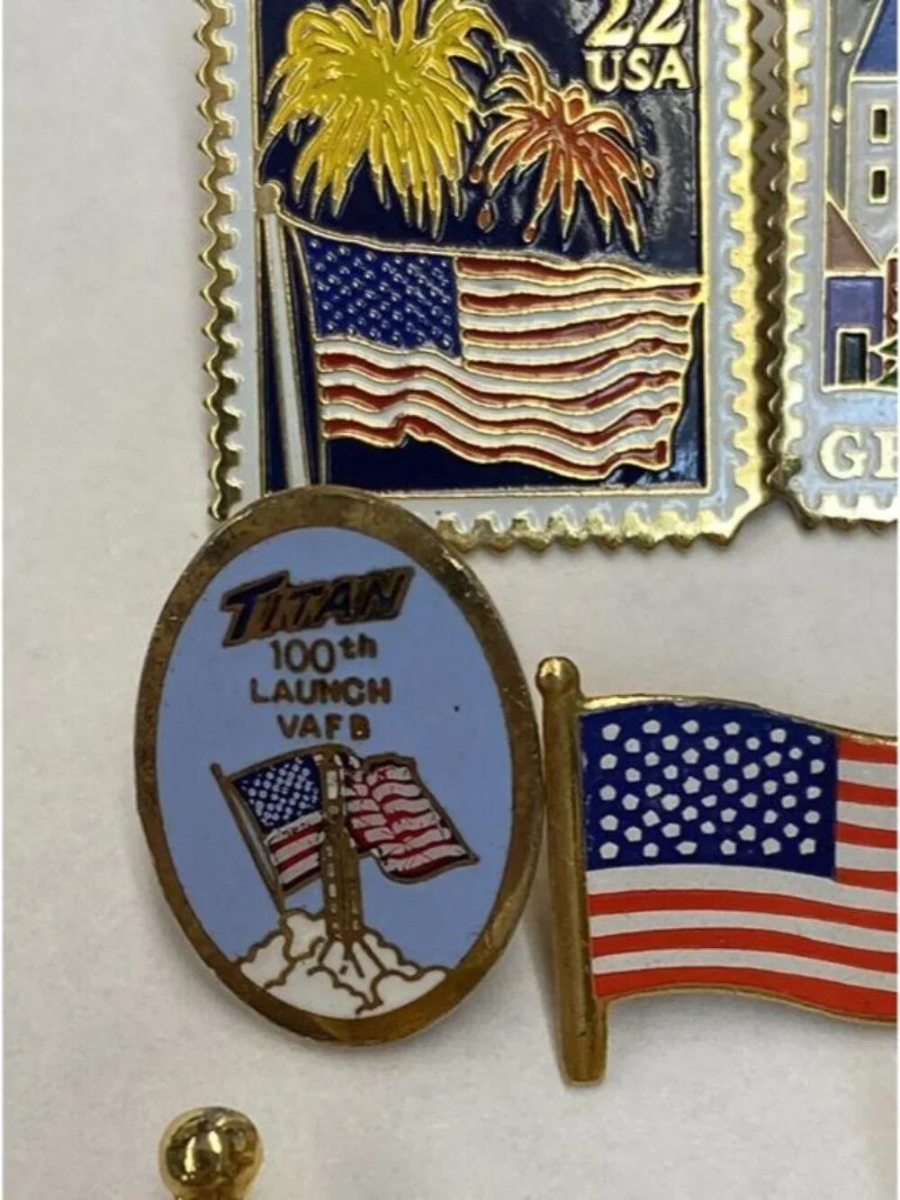 Enamel Pin LOT 16 Flags US Postage Stamps 1776 Yellow Ribbon Desert Storm Titan